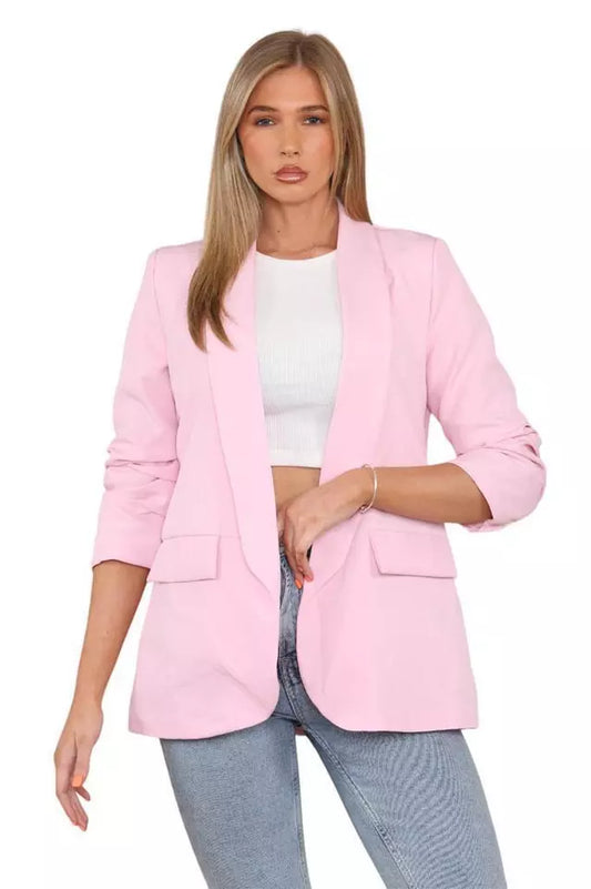 Ladies Ruched Sleeve Fully Lined Blazer Collared Casual Ladies Formal Jacket Top