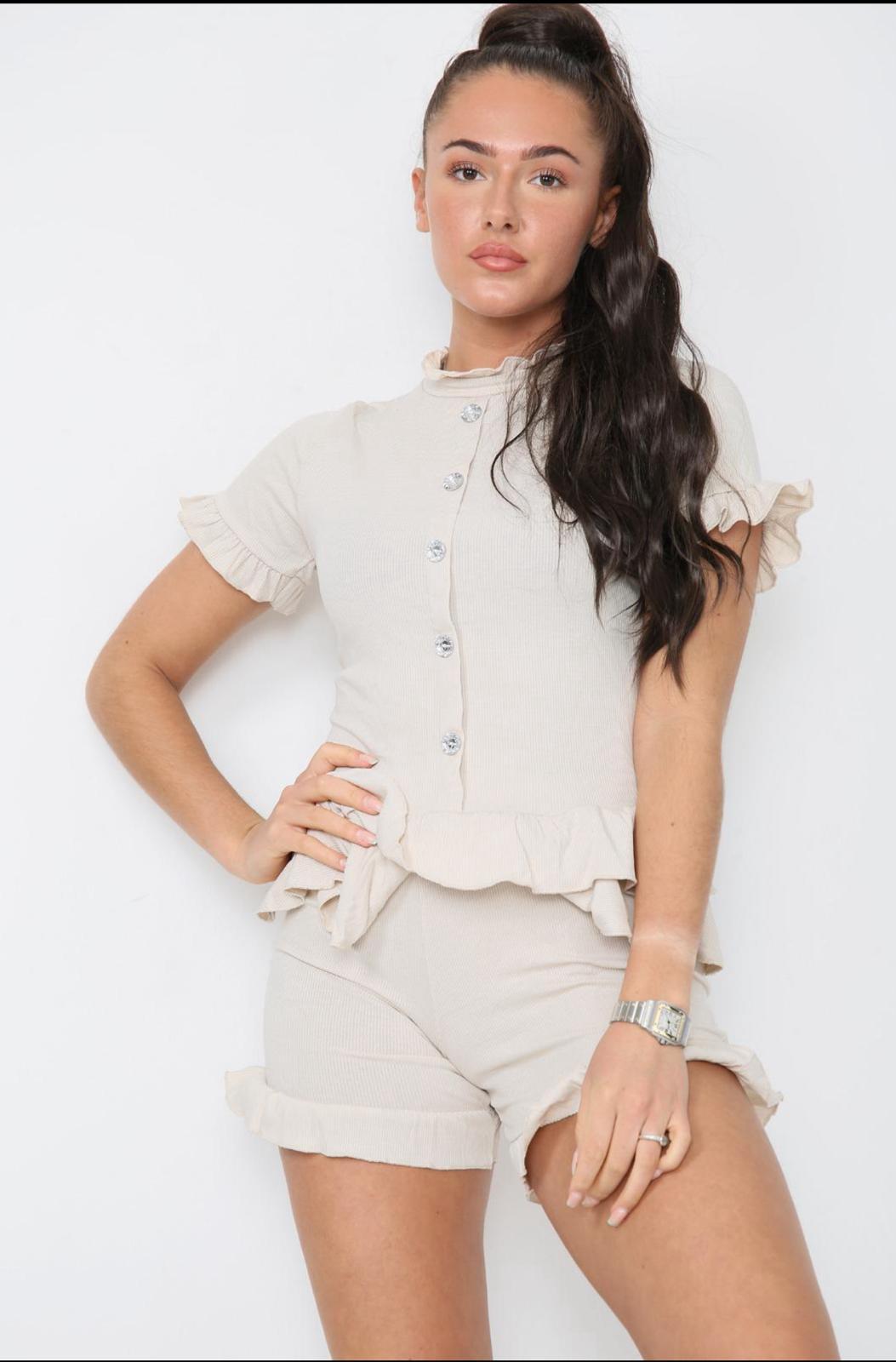 Diamond Frilled Edge Short Co-Ord Set