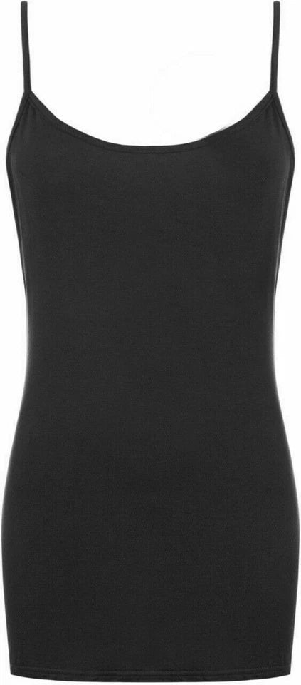 Ladies Cami Straight Fit Long Tunic Vest Dress Strappy Tank Top Stretchy Bodycon