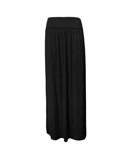 Ladies Flared Jersey Maxi Skirt Long Plain Stretch Turn Up Waist Plus Size