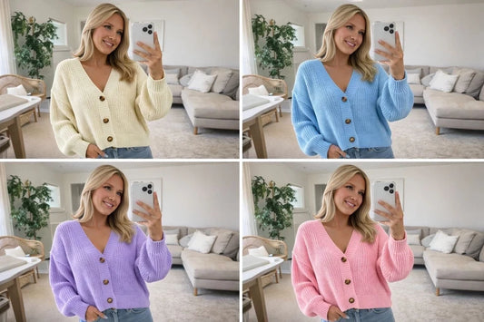 Aira Fashion Women's Chunky Knit Balloon Sleeve Cardigan with Loose Fit Drop Shoulder and Button Front