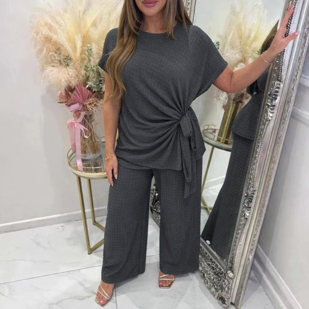 Side tie short sleeve top and trouser set