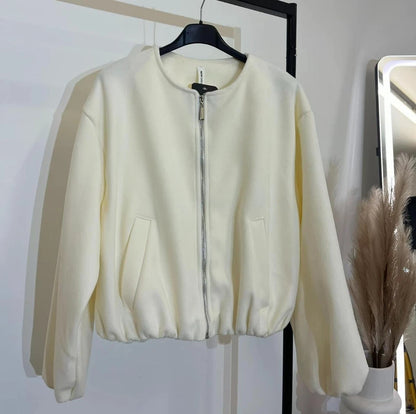 Women's Balloon Sleeve Bomber Jacket Zip-Up Pocket