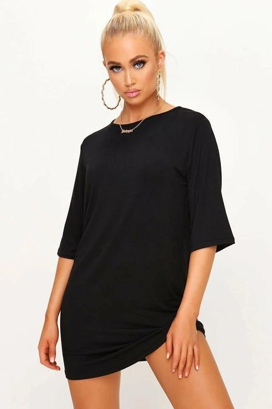 Ailaa Fashion Women's Oversized Longline T-Shirt Tunic with Baggy Short Sleeves and Soft Viscose Jersey Fabric in a Mini Dress Silhouette