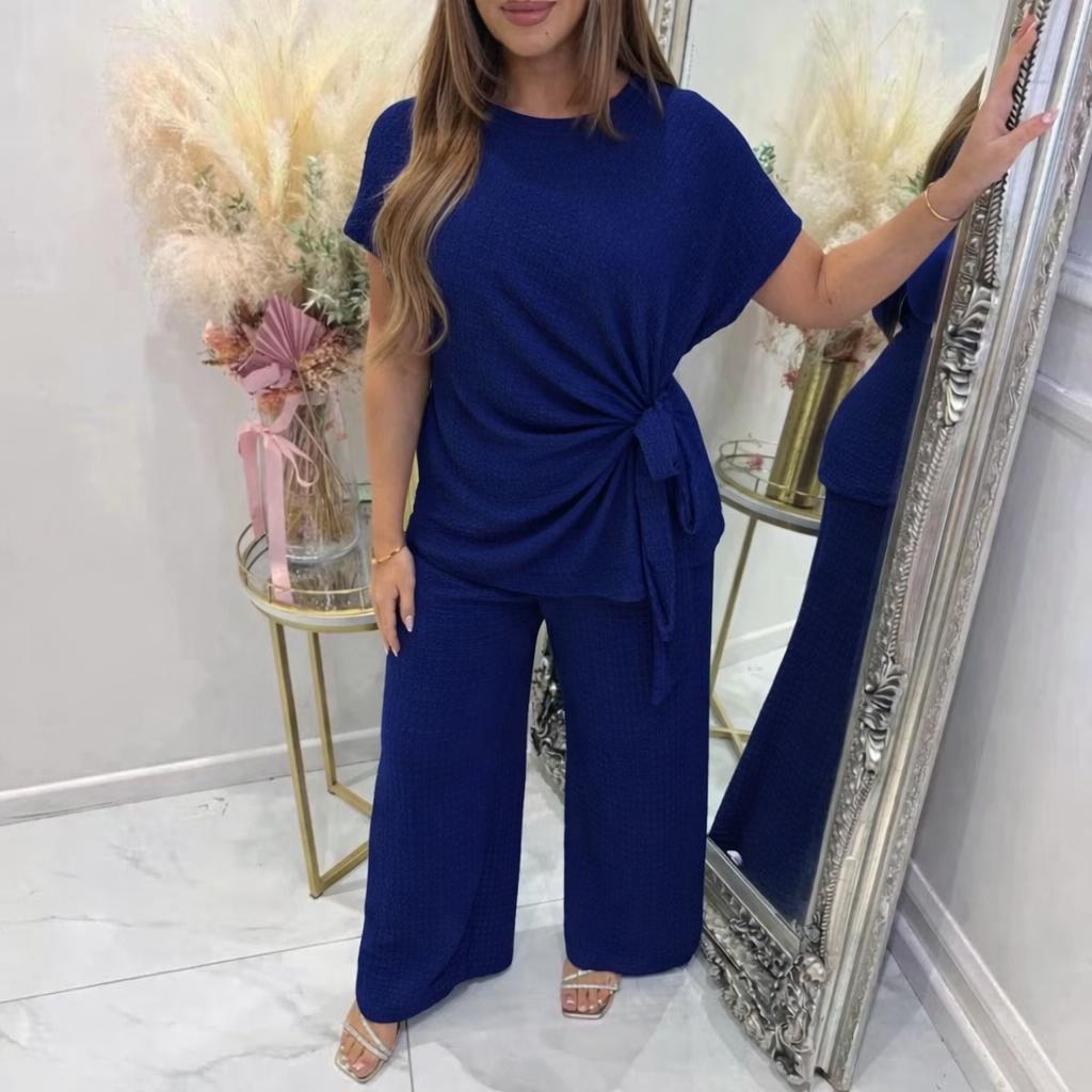Side tie short sleeve top and trouser set