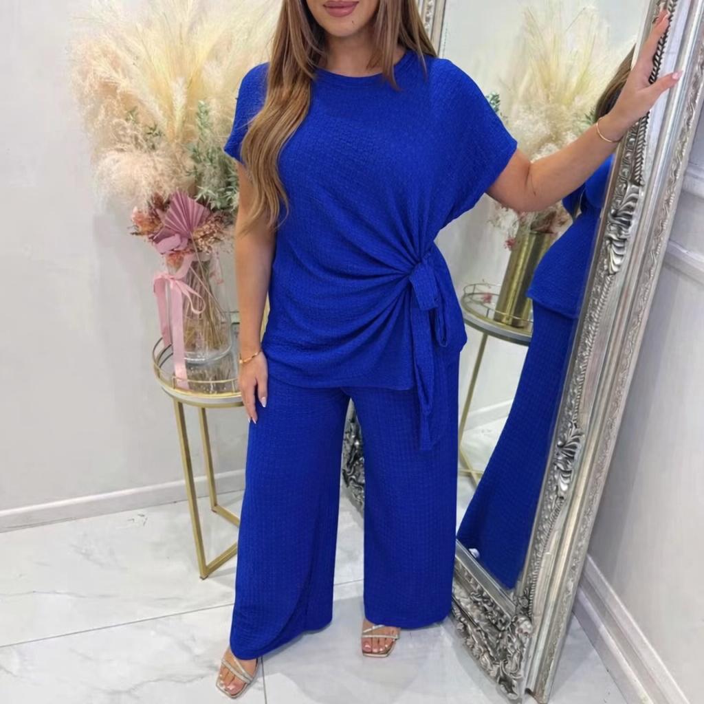 Side tie short sleeve top and trouser set