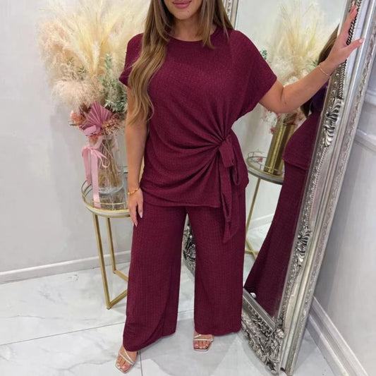 Side tie short sleeve top and trouser set