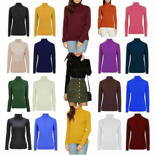Aira Fashion Women's High Polo Roll Neck Ribbed Jumper with Long Sleeves and Slim-Fitting Knitted Silhouette